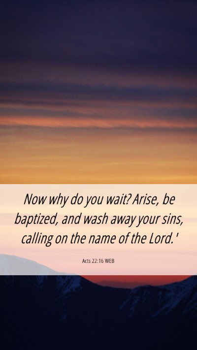 Picture 06 - Acts 22:16 WEB Mobile Phone Wallpaper - Now why do you wait? Arise, be baptized, and wash - Mobile Bible Verse Wallpaper