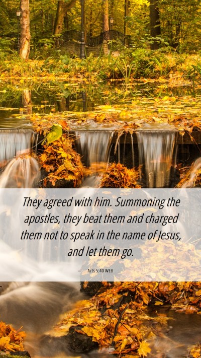 Picture 06 - Acts 5:40 WEB Mobile Phone Wallpaper - They agreed with him. Summoning the apostles, - Mobile Bible Verse Wallpaper