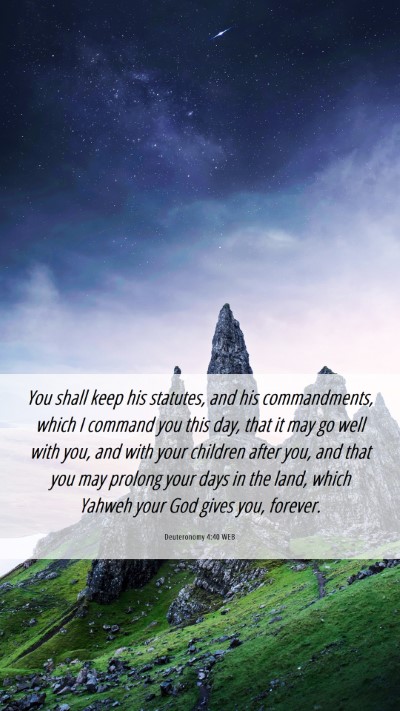 Picture 06 - Deuteronomy 4:40 WEB Mobile Phone Wallpaper - You shall keep his statutes, and his - Mobile Bible Verse Wallpaper