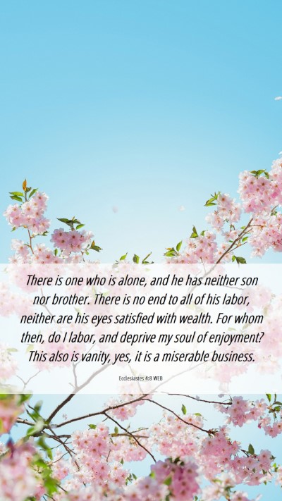 Picture 06 - Ecclesiastes 4:8 WEB Mobile Phone Wallpaper - There is one who is alone, and he has neither son - Mobile Bible Verse Wallpaper