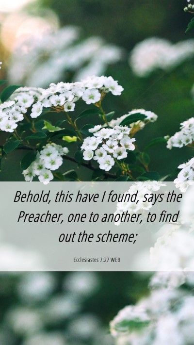 Picture 06 - Ecclesiastes 7:27 WEB Mobile Phone Wallpaper - Behold, this have I found, says the Preacher, one - Mobile Bible Verse Wallpaper