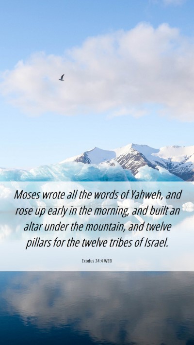 Picture 06 - Exodus 24:4 WEB Mobile Phone Wallpaper - Moses wrote all the words of Yahweh, and rose up - Mobile Bible Verse Wallpaper