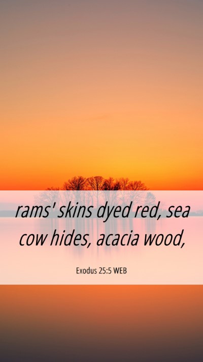 Picture 06 - Exodus 25:5 WEB Mobile Phone Wallpaper - rams' skins dyed red, sea cow hides, acacia - Mobile Bible Verse Wallpaper
