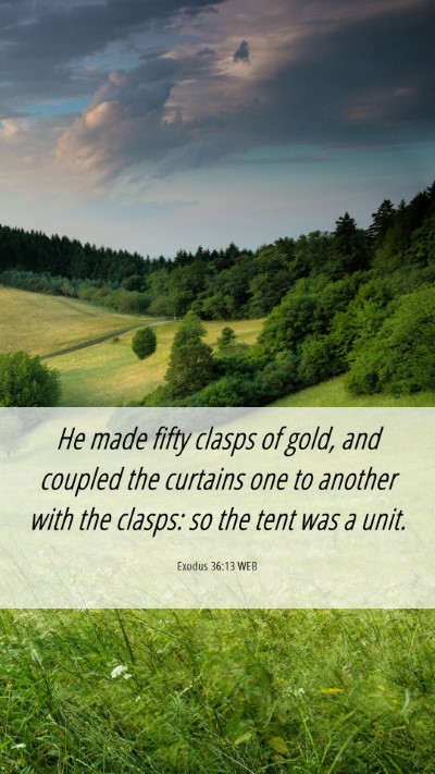 Picture 06 - Exodus 36:13 WEB Mobile Phone Wallpaper - He made fifty clasps of gold, and coupled the - Mobile Bible Verse Wallpaper