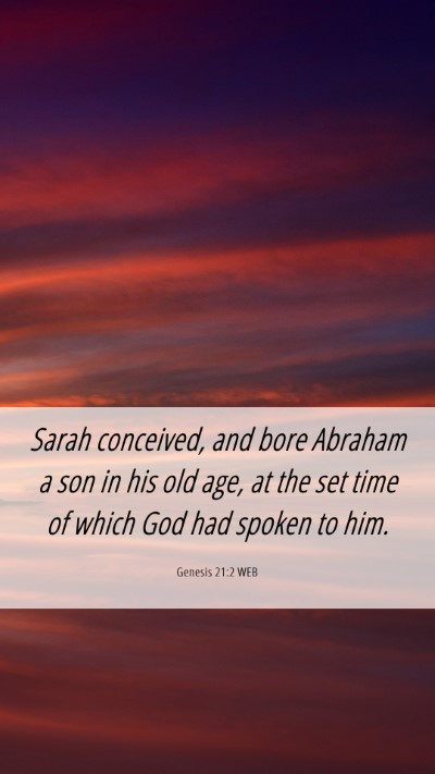 Picture 06 - Genesis 21:2 WEB Mobile Phone Wallpaper - Sarah conceived, and bore Abraham a son in his - Mobile Bible Verse Wallpaper
