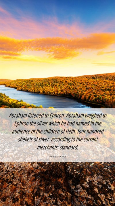 Picture 06 - Genesis 23:16 WEB Mobile Phone Wallpaper - Abraham listened to Ephron. Abraham weighed to - Mobile Bible Verse Wallpaper
