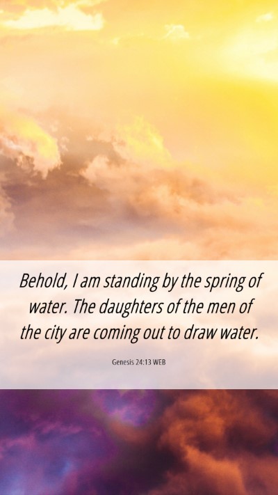 Picture 06 - Genesis 24:13 WEB Mobile Phone Wallpaper - Behold, I am standing by the spring of water. The - Mobile Bible Verse Wallpaper