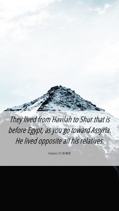 Picture 06 - Genesis 25:18 WEB Mobile Phone Wallpaper - They lived from Havilah to Shur that is before - Mobile Bible Verse Wallpaper