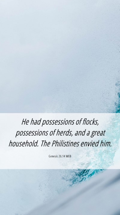 Picture 06 - Genesis 26:14 WEB Mobile Phone Wallpaper - He had possessions of flocks, possessions of - Mobile Bible Verse Wallpaper