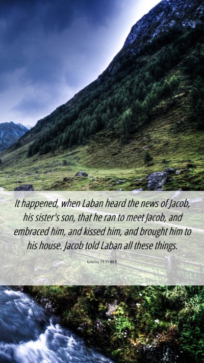 Picture 06 - Genesis 29:13 WEB Mobile Phone Wallpaper - It happened, when Laban heard the news of Jacob, - Mobile Bible Verse Wallpaper