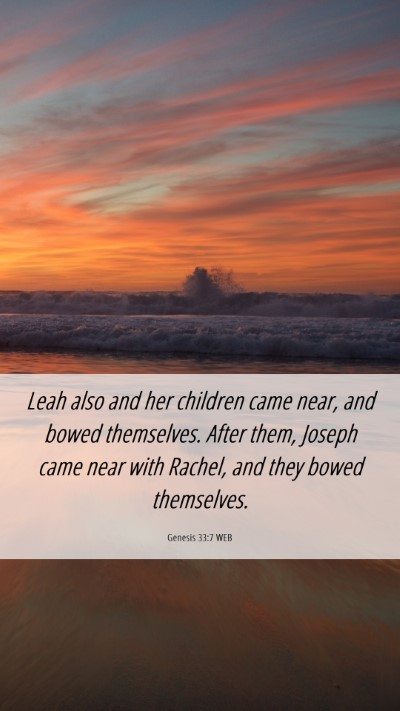 Picture 06 - Genesis 33:7 WEB Mobile Phone Wallpaper - Leah also and her children came near, and bowed - Mobile Bible Verse Wallpaper