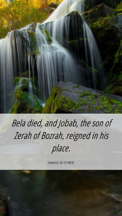 Picture 06 - Genesis 36:33 WEB Mobile Phone Wallpaper - Bela died, and Jobab, the son of Zerah of Bozrah, - Mobile Bible Verse Wallpaper
