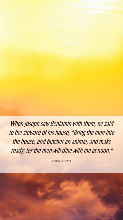 Picture 06 - Genesis 43:16 WEB Mobile Phone Wallpaper - When Joseph saw Benjamin with them, he said to - Mobile Bible Verse Wallpaper