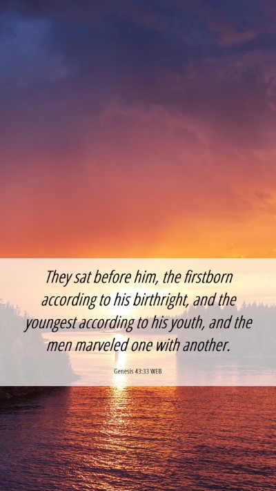 Picture 06 - Genesis 43:33 WEB Mobile Phone Wallpaper - They sat before him, the firstborn according to - Mobile Bible Verse Wallpaper