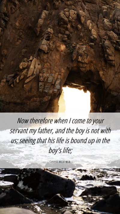 Picture 06 - Genesis 44:30 WEB Mobile Phone Wallpaper - Now therefore when I come to your servant my - Mobile Bible Verse Wallpaper