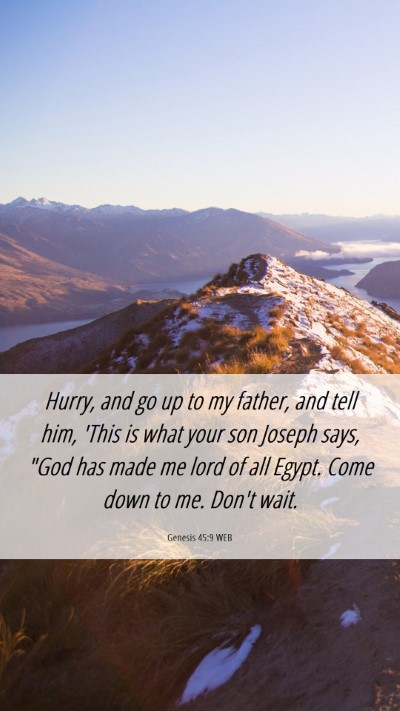 Picture 06 - Genesis 45:9 WEB Mobile Phone Wallpaper - Hurry, and go up to my father, and tell him, - Mobile Bible Verse Wallpaper