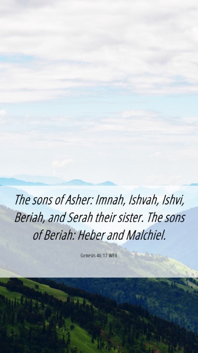 Picture 06 - Genesis 46:17 WEB Mobile Phone Wallpaper - The sons of Asher: Imnah, Ishvah, Ishvi, Beriah, - Mobile Bible Verse Wallpaper