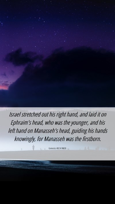 Picture 06 - Genesis 48:14 WEB Mobile Phone Wallpaper - Israel stretched out his right hand, and laid it - Mobile Bible Verse Wallpaper