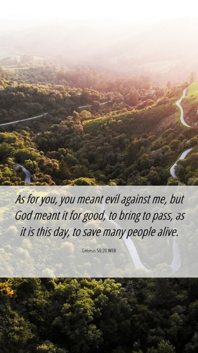 Picture 06 - Genesis 50:20 WEB Mobile Phone Wallpaper - As for you, you meant evil against me, but God - Mobile Bible Verse Wallpaper