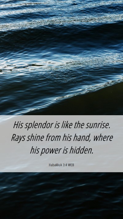 Picture 06 - Habakkuk 3:4 WEB Mobile Phone Wallpaper - His splendor is like the sunrise. Rays shine from - Mobile Bible Verse Wallpaper