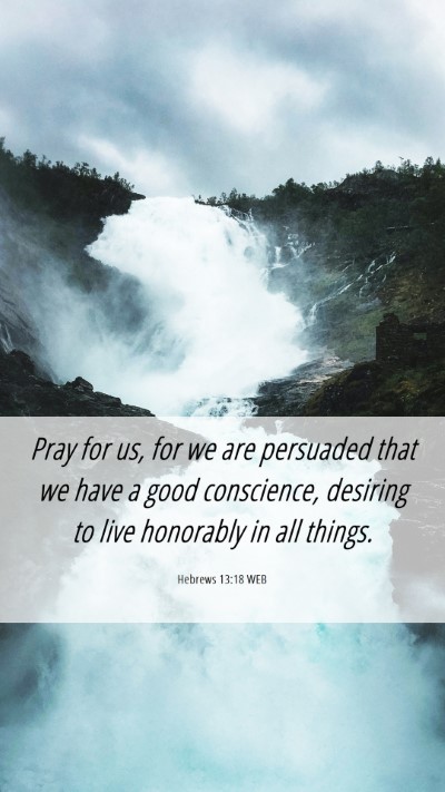 Picture 06 - Hebrews 13:18 WEB Mobile Phone Wallpaper - Pray for us, for we are persuaded that we have a - Mobile Bible Verse Wallpaper