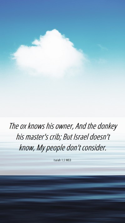 Picture 06 - Isaiah 1:3 WEB Mobile Phone Wallpaper - The ox knows his owner, And the donkey his - Mobile Bible Verse Wallpaper