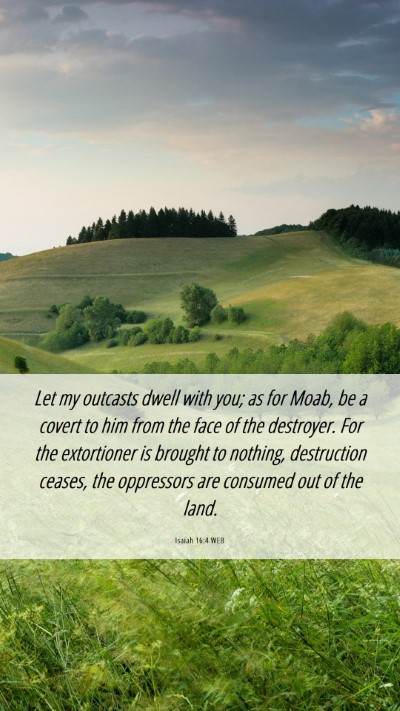 Picture 06 - Isaiah 16:4 WEB Mobile Phone Wallpaper - Let my outcasts dwell with you; as for Moab, be a - Mobile Bible Verse Wallpaper