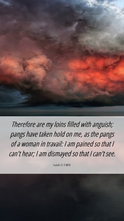 Picture 06 - Isaiah 21:3 WEB Mobile Phone Wallpaper - Therefore are my loins filled with anguish; pangs - Mobile Bible Verse Wallpaper