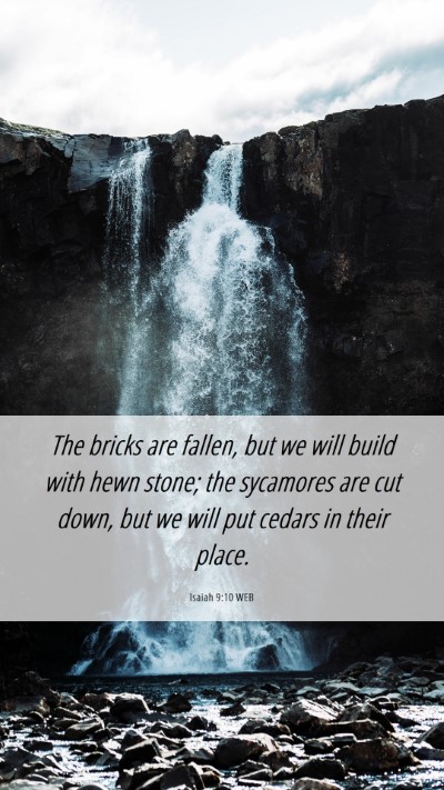 Picture 06 - Isaiah 9:10 WEB Mobile Phone Wallpaper - The bricks are fallen, but we will build with - Mobile Bible Verse Wallpaper