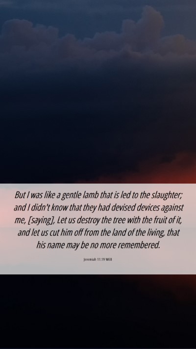 Picture 06 - Jeremiah 11:19 WEB Mobile Phone Wallpaper - But I was like a gentle lamb that is led to the - Mobile Bible Verse Wallpaper