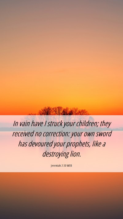 Picture 06 - Jeremiah 2:30 WEB Mobile Phone Wallpaper - In vain have I struck your children; they - Mobile Bible Verse Wallpaper