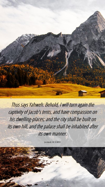 Picture 06 - Jeremiah 30:18 WEB Mobile Phone Wallpaper - Thus says Yahweh: Behold, I will turn again the - Mobile Bible Verse Wallpaper