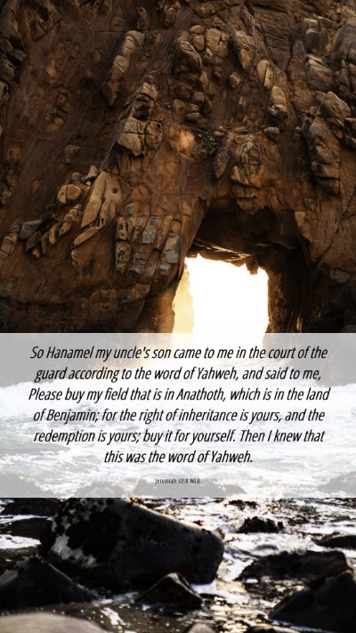 Picture 06 - Jeremiah 32:8 WEB Mobile Phone Wallpaper - So Hanamel my uncle's son came to me in the court - Mobile Bible Verse Wallpaper