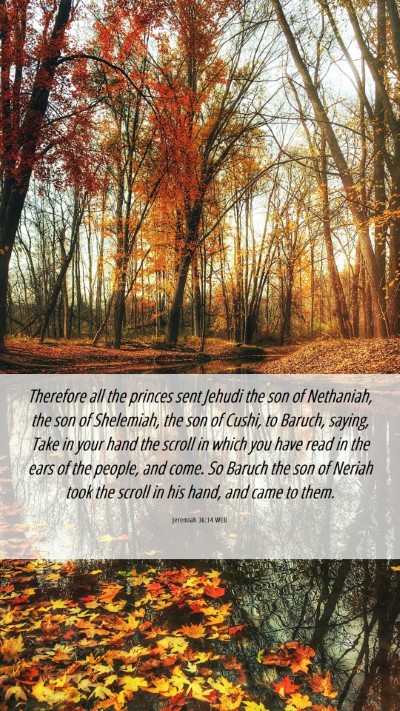 Picture 06 - Jeremiah 36:14 WEB Mobile Phone Wallpaper - Therefore all the princes sent Jehudi the son of - Mobile Bible Verse Wallpaper