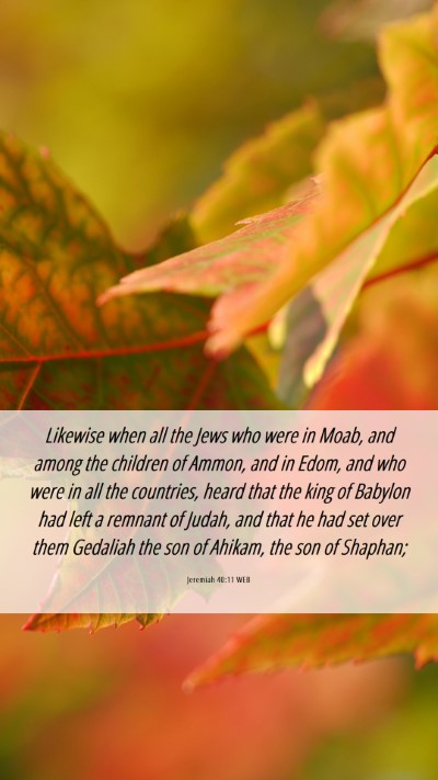 Picture 06 - Jeremiah 40:11 WEB Mobile Phone Wallpaper - Likewise when all the Jews who were in Moab, and - Mobile Bible Verse Wallpaper