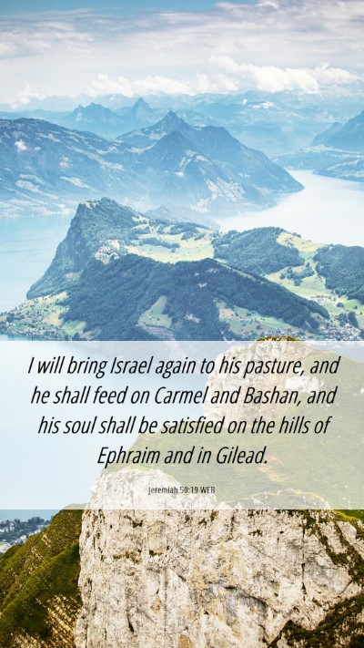 Picture 06 - Jeremiah 50:19 WEB Mobile Phone Wallpaper - I will bring Israel again to his pasture, and he - Mobile Bible Verse Wallpaper