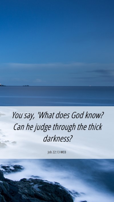 Picture 06 - Job 22:13 WEB Mobile Phone Wallpaper - You say, 'What does God know? Can he judge - Mobile Bible Verse Wallpaper