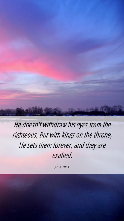 Picture 06 - Job 36:7 WEB Mobile Phone Wallpaper - He doesn't withdraw his eyes from the righteous, - Mobile Bible Verse Wallpaper