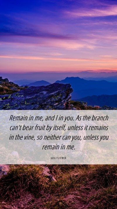 Picture 06 - John 15:4 WEB Mobile Phone Wallpaper - Remain in me, and I in you. As the branch can't - Mobile Bible Verse Wallpaper