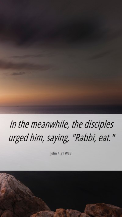 Picture 06 - John 4:31 WEB Mobile Phone Wallpaper - In the meanwhile, the disciples urged him, - Mobile Bible Verse Wallpaper
