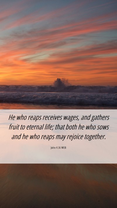 Picture 06 - John 4:36 WEB Mobile Phone Wallpaper - He who reaps receives wages, and gathers fruit to - Mobile Bible Verse Wallpaper