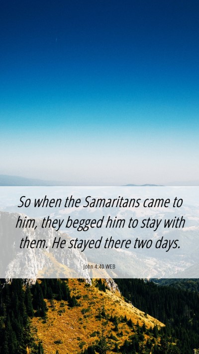 Picture 06 - John 4:40 WEB Mobile Phone Wallpaper - So when the Samaritans came to him, they begged - Mobile Bible Verse Wallpaper