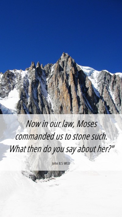 Picture 06 - John 8:5 WEB Mobile Phone Wallpaper - Now in our law, Moses commanded us to stone such. - Mobile Bible Verse Wallpaper