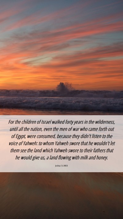 Picture 06 - Joshua 5:6 WEB Mobile Phone Wallpaper - For the children of Israel walked forty years in - Mobile Bible Verse Wallpaper