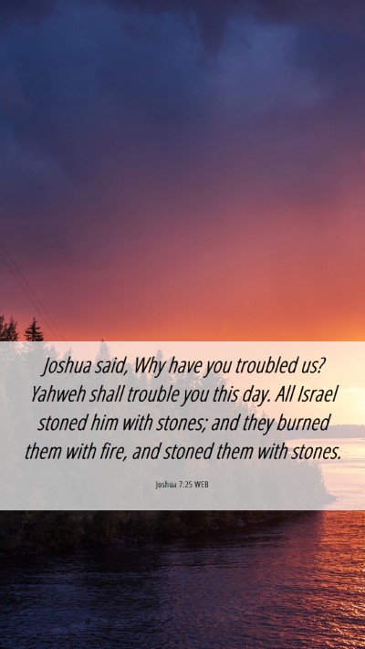 Picture 06 - Joshua 7:25 WEB Mobile Phone Wallpaper - Joshua said, Why have you troubled us? Yahweh - Mobile Bible Verse Wallpaper