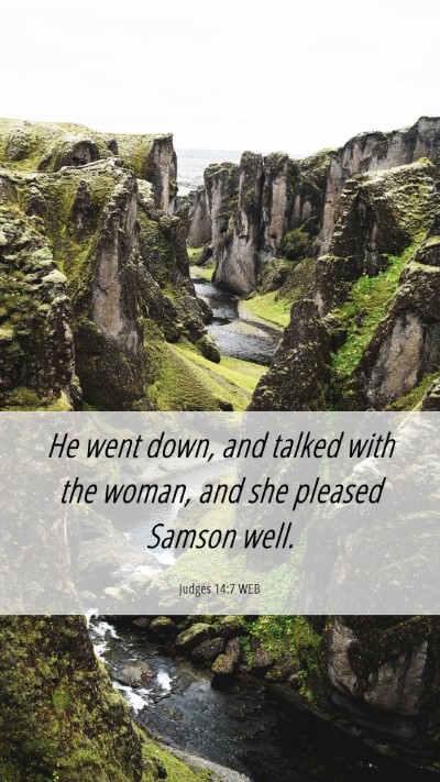 Picture 06 - Judges 14:7 WEB Mobile Phone Wallpaper - He went down, and talked with the woman, and she - Mobile Bible Verse Wallpaper