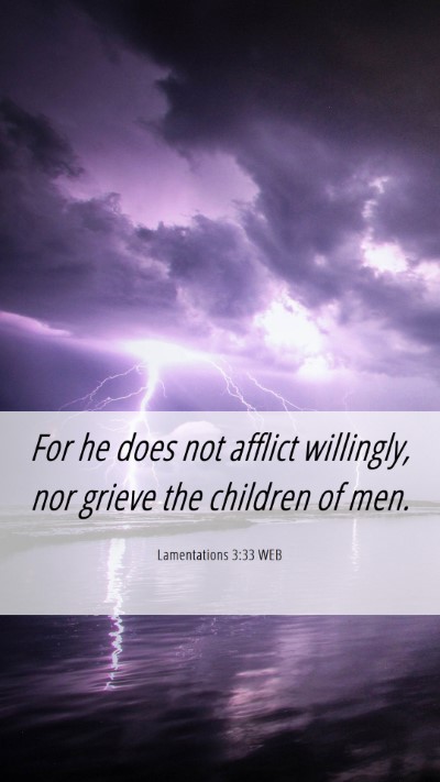 Picture 06 - Lamentations 3:33 WEB Mobile Phone Wallpaper - For he does not afflict willingly, nor grieve the - Mobile Bible Verse Wallpaper