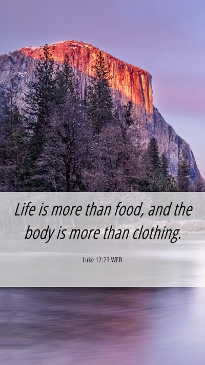 Picture 06 - Luke 12:23 WEB Mobile Phone Wallpaper - Life is more than food, and the body is more than - Mobile Bible Verse Wallpaper