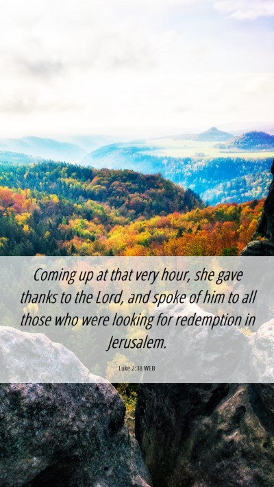 Picture 06 - Luke 2:38 WEB Mobile Phone Wallpaper - Coming up at that very hour, she gave thanks to - Mobile Bible Verse Wallpaper
