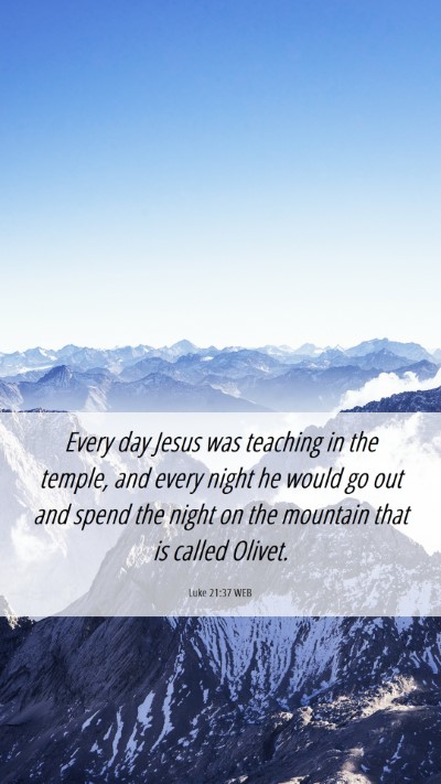 Picture 06 - Luke 21:37 WEB Mobile Phone Wallpaper - Every day Jesus was teaching in the temple, and - Mobile Bible Verse Wallpaper